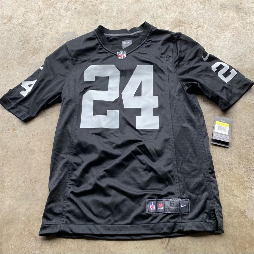 New Marshawn Lynch Mens Nike Screen Print Raiders Black Game Jersey small